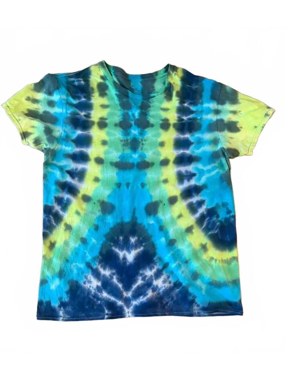 Custom George Tie-Dye Short Sleeve T-Shirt in Blue and Green, Size Large